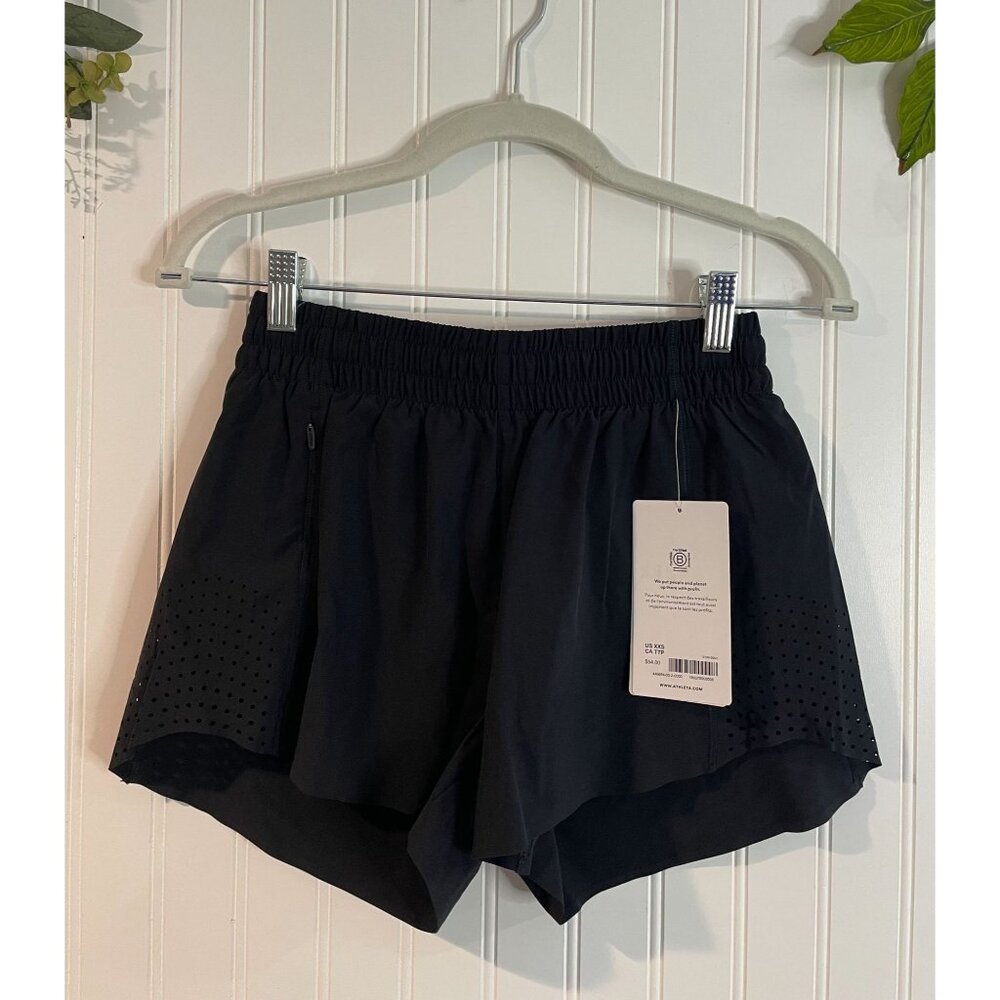 Athleta Hustle 3" Womens Athletic Shorts XXS Black With Perforated